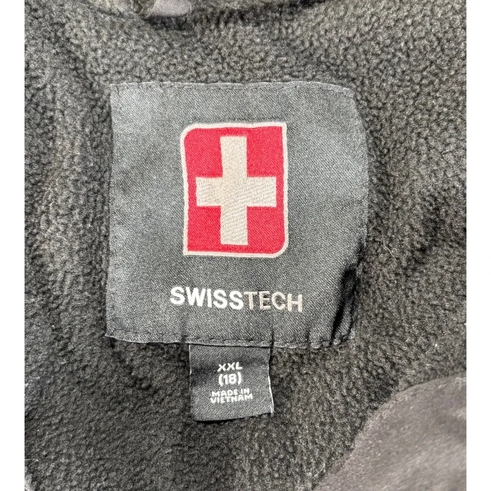 Swiss Tech Puffer Jacket Kids XXL 18 Black Excellent Hooded Fleece Lined Quilted